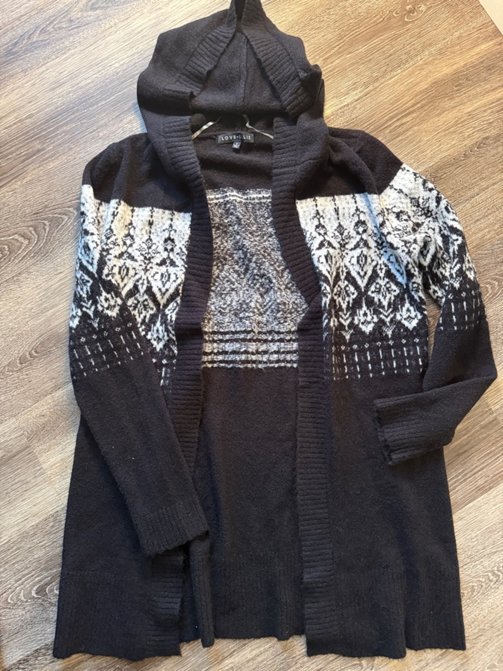 Love Ellie French Black & White Knit Open Front Cardigan